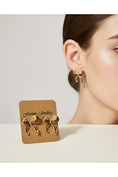 MODAMİRA AKSESUAR أقراط على شكل فيونكة - بني / بني لؤلؤي خاص