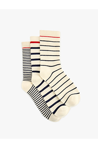 Koton Çizgili Pamuklu 3'lü Soket Çorap Seti