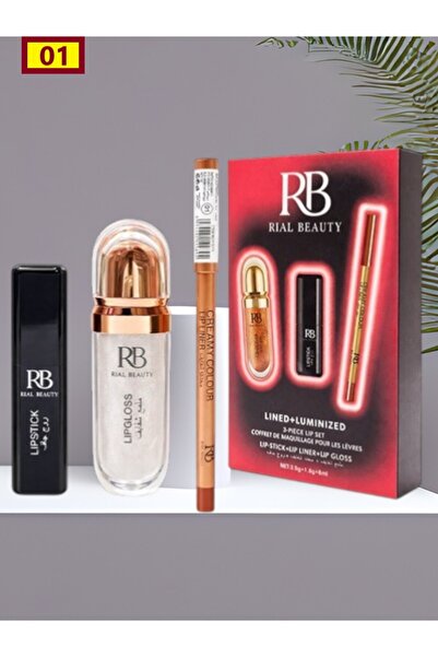 RIAL BEAUTY Lip care set: lipstick + lip liner + lip gloss.