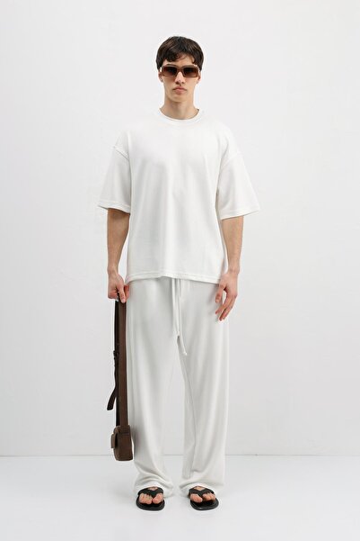 VAMOSCLO Corded Fabric Textured Oversized T-Shirt Ecru