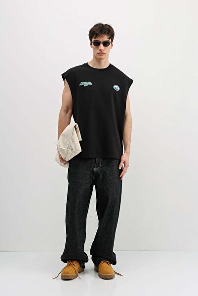 VAMOSCLO Oversized Printed Sleeveless T-Shirt Black