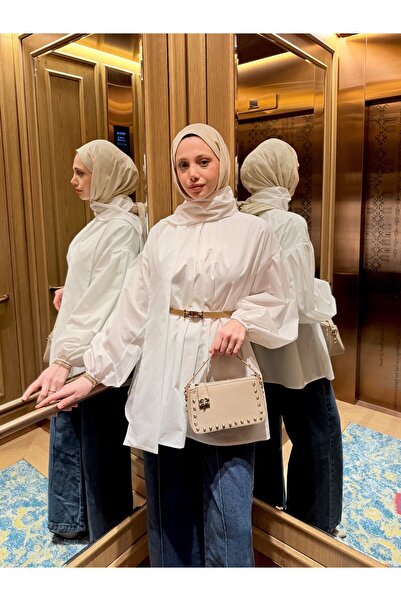 Miraydın Butik Women's Shawl and Pleated Blouse 81309 - Ecru