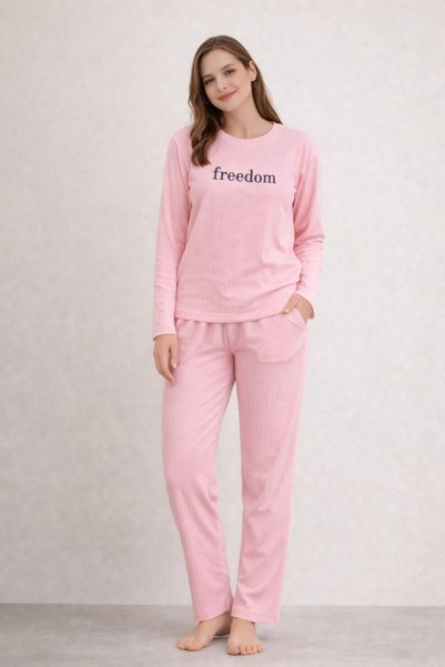 FUDS UNİON Women's Long Sleeve Pajama Set – Comfortable Fit Soft-Textured Home Wear Set
