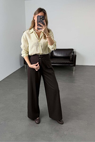 5in1Canpolat Brown Removable Belt Detail Pants 17421