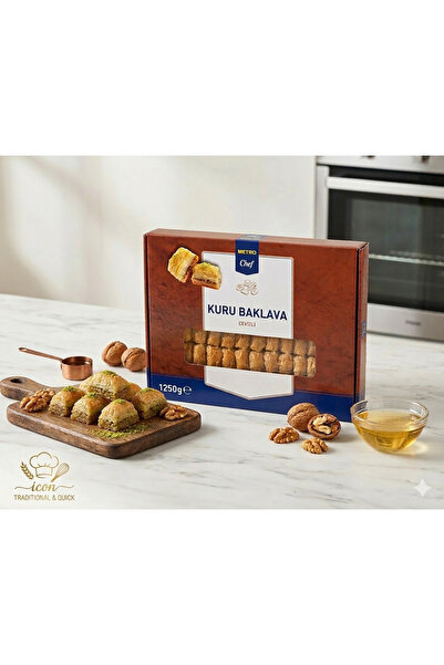 Metro Chef Cevizli Kuru Baklava 1250g - Evde Isıt Şerbetle Taze Servis Et - G...