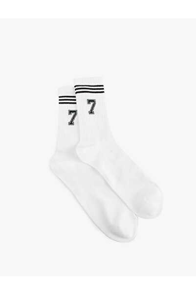 Koton Number Printed Striped Socket Tennis Socks