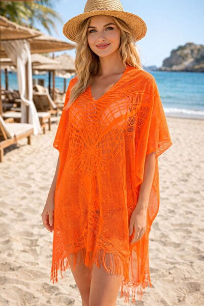 FELLMENS Orange Lace Piece Beach Dress Women's Pareo
