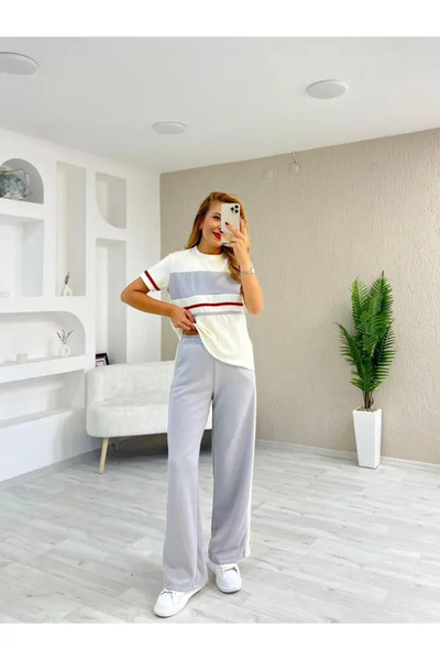 Mivelya Women's Striped Detail Relaxed Fit Tracksuit Set