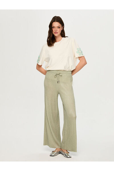 Faik Sönmez Kendinden Simli Dokulu Örme Wide Leg Fit Pantolon S26PNT026