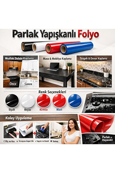 Siyah Parlak Yapışkanlı Folyo – Çok Amaçlı Kaplama