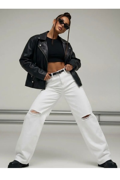 Aida Fashion Diz yırtık wide leg Jean pantolon Premuim