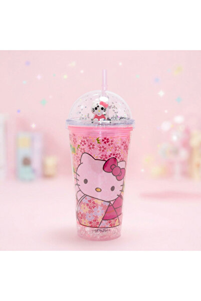 hediyeconcepti Hello Kitty Figürlü Pipetli Şeffaf Plastik Bardak – Simli Kapa...