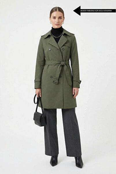 Water Repellent Anti-Wrinkle Fabric Trench Coat Khaki 5840