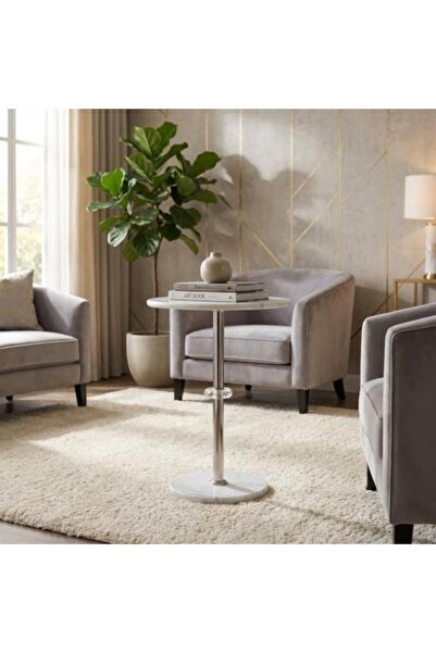 Mily Modern Service Table with Elegant Marble Top and Crystal Touches