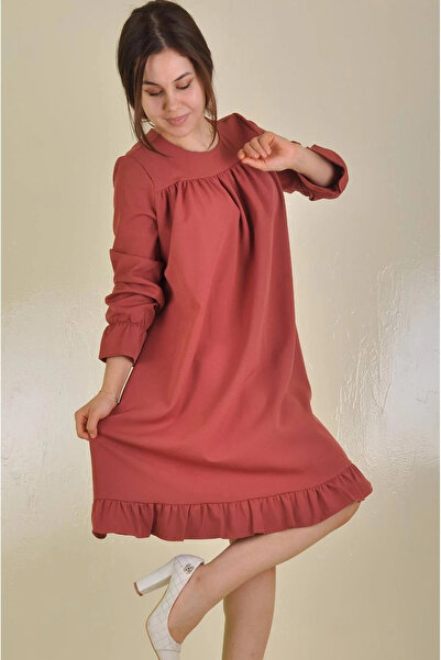 MERVE CO Double Krep Etek Ucu Büzgülü Tunik/Elbise