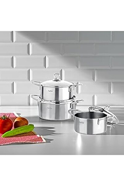 SHC42000 Nehir Silver 6 Parça Paslanmaz Çelik Mini Tencere Seti (12-14-16 Cm)