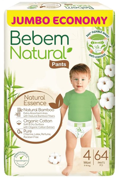 Bebem Natural Maxi Baby Diapers, Size 4-64 Pieces