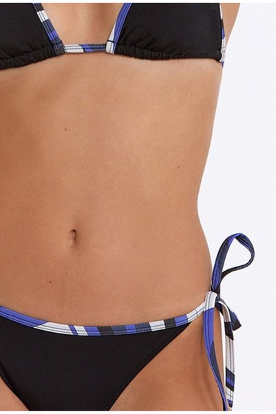 Argento Kadın Siyah Biye Detaylı Çıkarılabilir İnce Kaplı Boyundan Bağlı Bikini Takımı