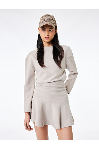 Koton Άνετο Μίνι Φόρεμα Με σούρες με μακριά μανίκια και λαιμόκοψη Με βολάν