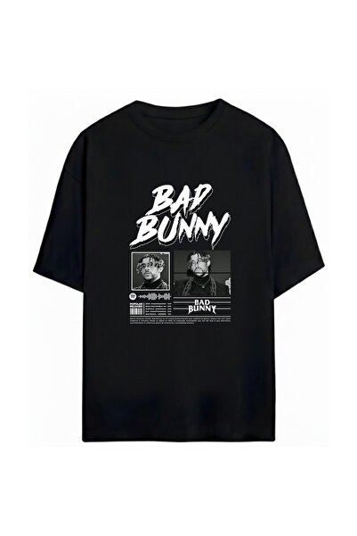 SVART WEAR تي شيرت Bad Bunny مطبوع للجنسين مقاس كبير 100% مكون من قطن قطع