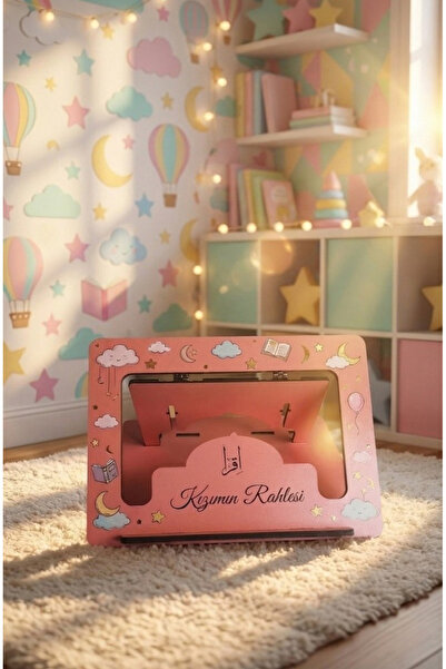 GÜL MZC Kişiye Özel İsimli Ahşap Çocuk Rahlesi & Tablet Tutucu-Pembe Kitap Ok...
