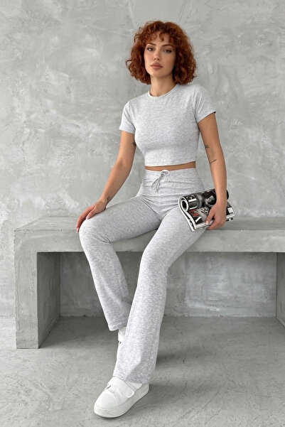 MAİMODA Women’S Basic Two-Piece Set Bodysuit and Flared Sweatpants