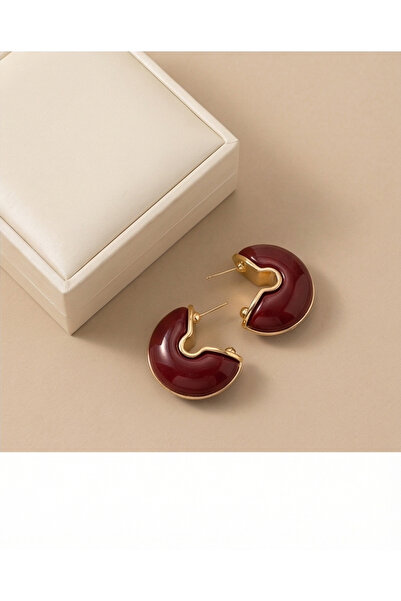HOSBUTIK Gold burgundy color earrings