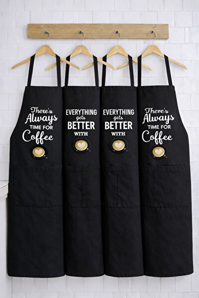 AYSHOME Ays Home 4 Pieces Black Pocketed Cafe Barista Kitchen Chef Apron