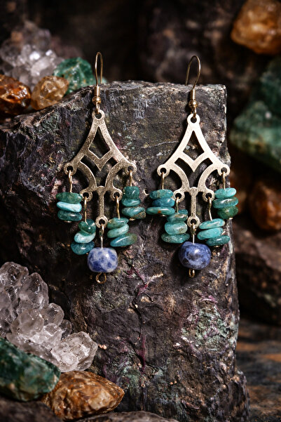 arzela Doğal Taş Lal Garnet Kupe Bakır Kaplama Etnik Tasarım