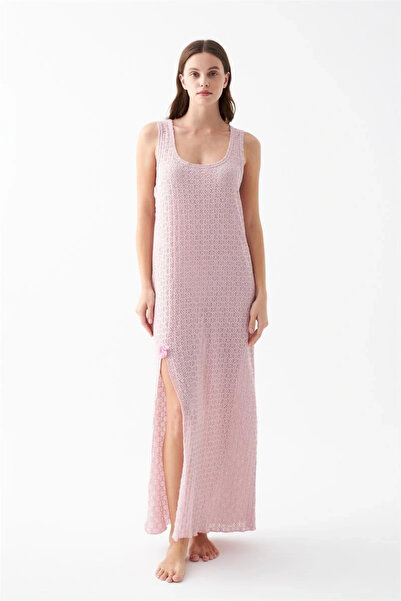 mtm My The Mall Women's Pink Lace Textured Slit Long Nightgown – Elegant and ...