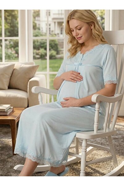 Lohussa New Season Women's Blue Lace Detailed Robe Summer Special Design 100%...