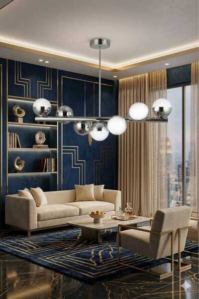 Bohem Aydınlatma Modern 3 Renk LED 7'Li Kıvrım Krom Salon/Antre/Mutfak Avizesi