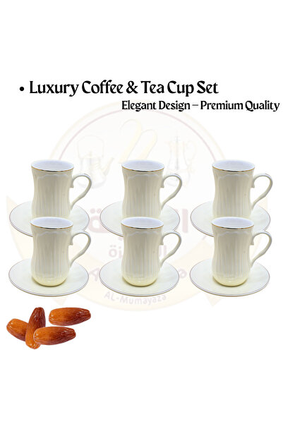 Al Nokhba Luxury 12 Piece Coffee Cup Set with Saucers – Elegant Cream Ceramic...