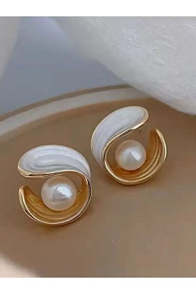 MobiLand Gümüş İğne Fransız Damla Geometrik Çivili Zarif İnci Küpe