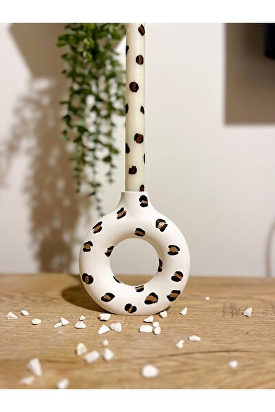 Noora Stone Leopar Desenli El Boyaması Şamdan-Vazo