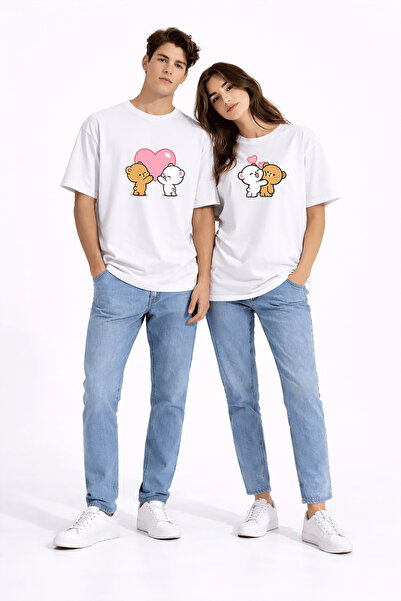 NEVERMIND Set de cuplu unisex cu inimă de ursuleț, cu imprimeu perechi de tri...