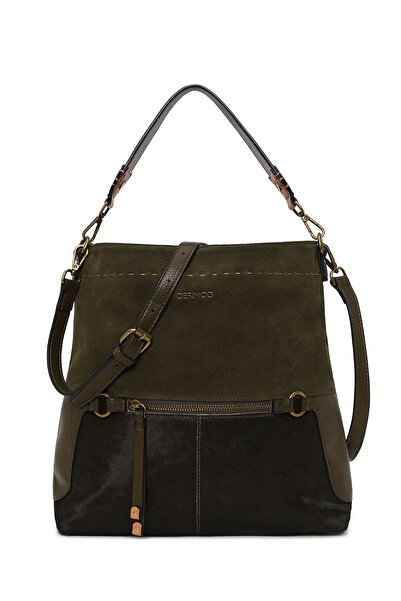 Derimod Women's Khaki Long Strap Suede Shoulder Bag 26Pbd246114