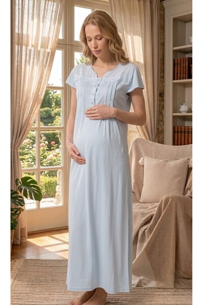 PREGNANT WORLD فستان نوم للحوامل بأكمام قصيرة بتصميم صيفي جديد مزين بتفاصيل م...