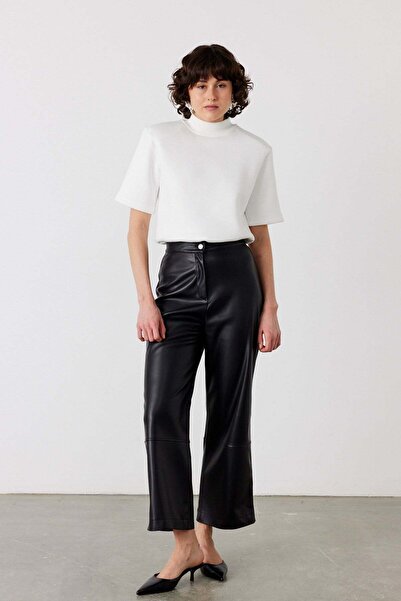 FACETTE Suni Deri High Waist Pantolon Siyah