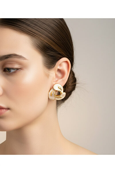 modamira Three-Petal Spiral Flower Earrings - Width/Length: 2.8 cm - Pearlesc...