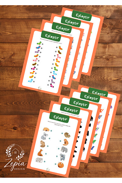 zepia design Okul Öncesi Eşleştirme Etkinliği Yaz Sil A4 Laminasyonlu Karışık...