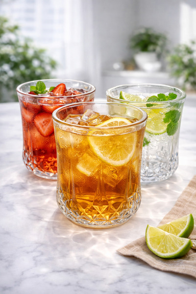 ABBRA Naz Home 4’lü Cam Su Bardağı Seti 190 ml – Şeffaf Desenli Meşrubat Bard...