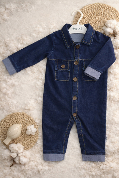 ASLİN STORE Çift Cep Detaylı Önden Düğmeli Alttan Çıtçıtlı Mevsimlik Kot Tulum