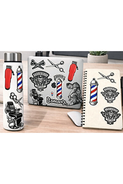 Limitless Design Barber Shop Sticker Seti – Berber Temalı Makas, Tıraş Makine...