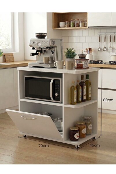 mutoz Tekerlekli Mutfak Adası & Kahve Köşesi Dolabı - Mikrodalga Bölmeli Beya...