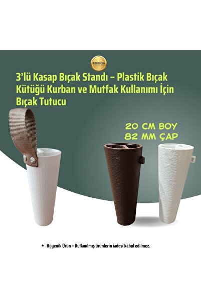 Ercinova 3’lü Kasap Bıçak Standı – Plastik Bıçak Kütüğü Kurban ve Mutfak Kull...