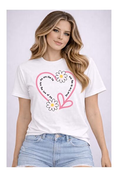 LOTS MODA Detalj printa srca i tratinčice Osnovni T-shirt