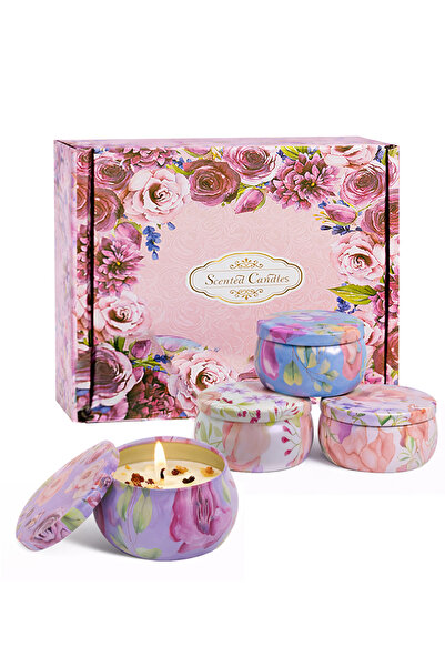 L&Wen طقم هدايا شموع معطرة بالزيوت العطرية للنساء، 4 شموع علاجية برائحة زهرة ...