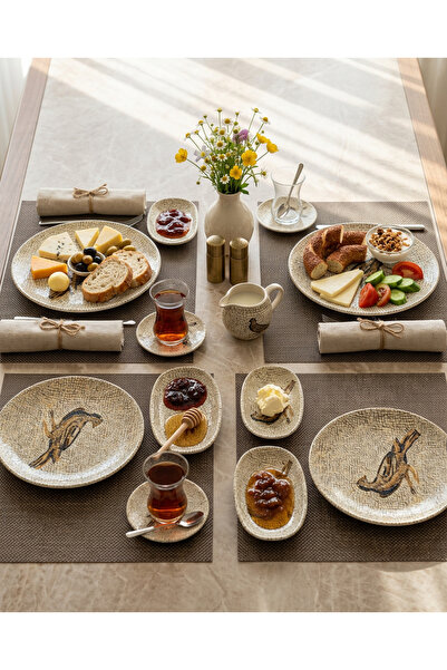 LAVİNİA Bonna Mezopotamya Kuş 4 Kişilik Kahvaltı Takımı-12 Parça-Çay Seti-İkr...