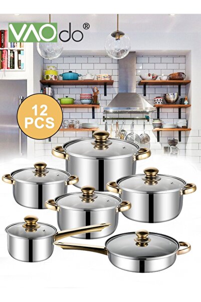 VAODO 12PCS Stainless Steel pots and pans Kitchen Cookware Set Works with Ind...